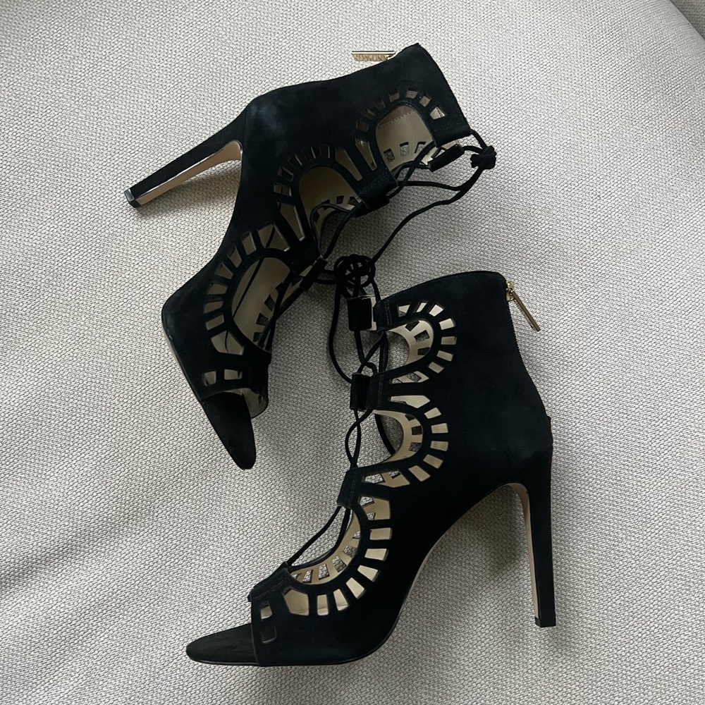 BCBG Max Azria Black Suede Lace-Up Heels